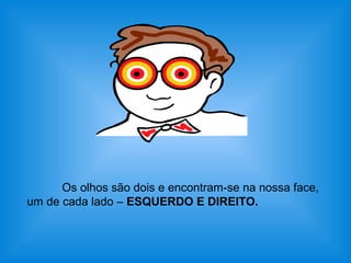Os olhos são dois e encontram-se na nossa face,
um de cada lado – ESQUERDO E DIREITO.
 