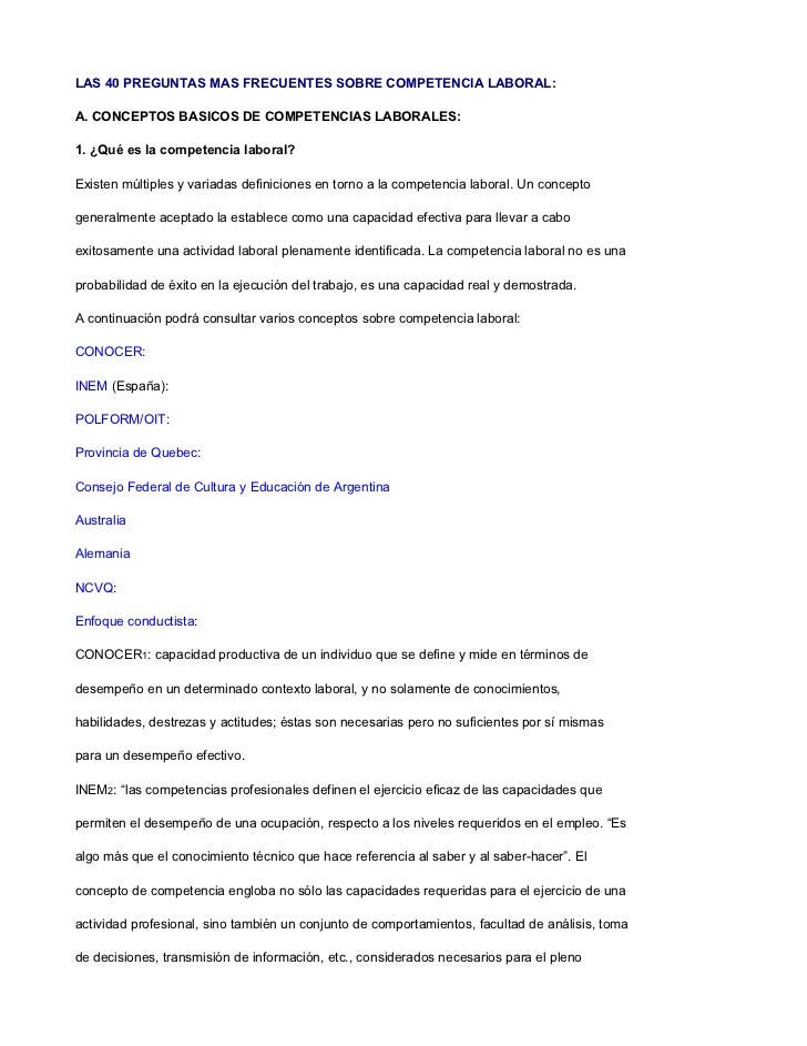 LAS 40 PREGUNTAS MAS FRECUENTES SOBRE COMPETENCIA LABORAL