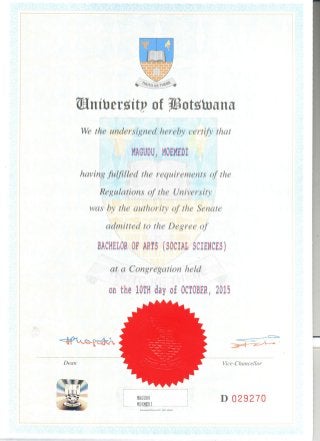 Certificate for Degree in Bachelor of Arts(Social Science)