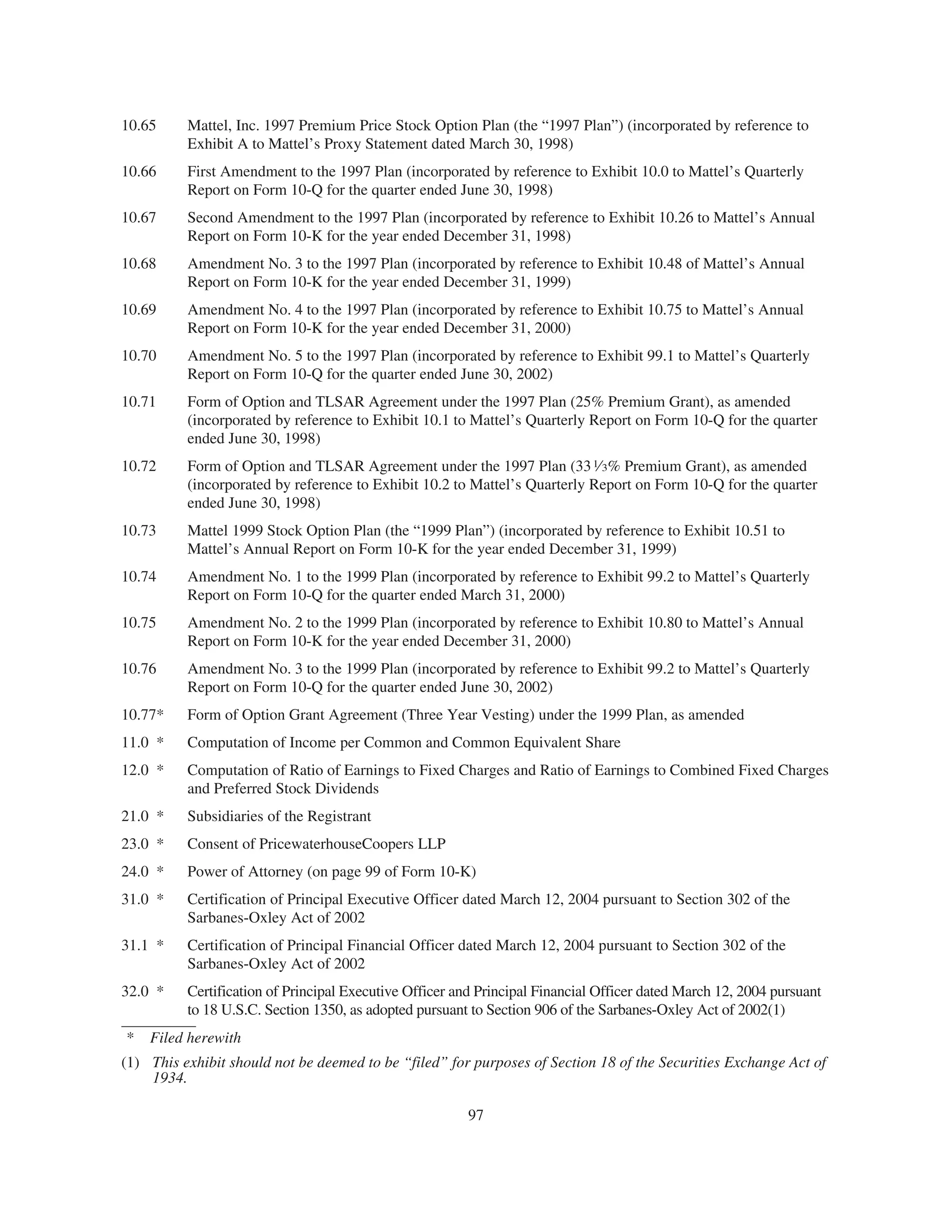 mattel annual reports 2003