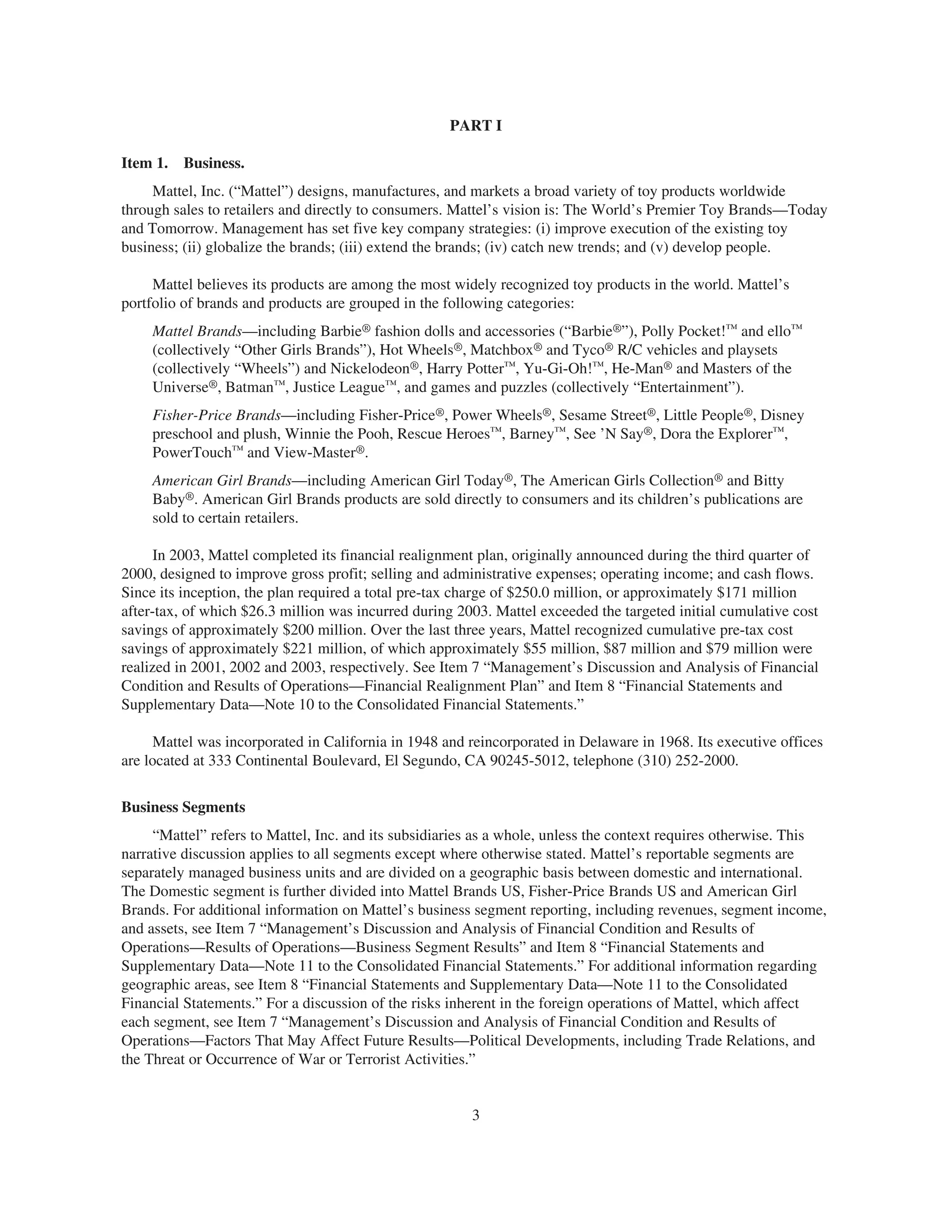 mattel annual reports 2003