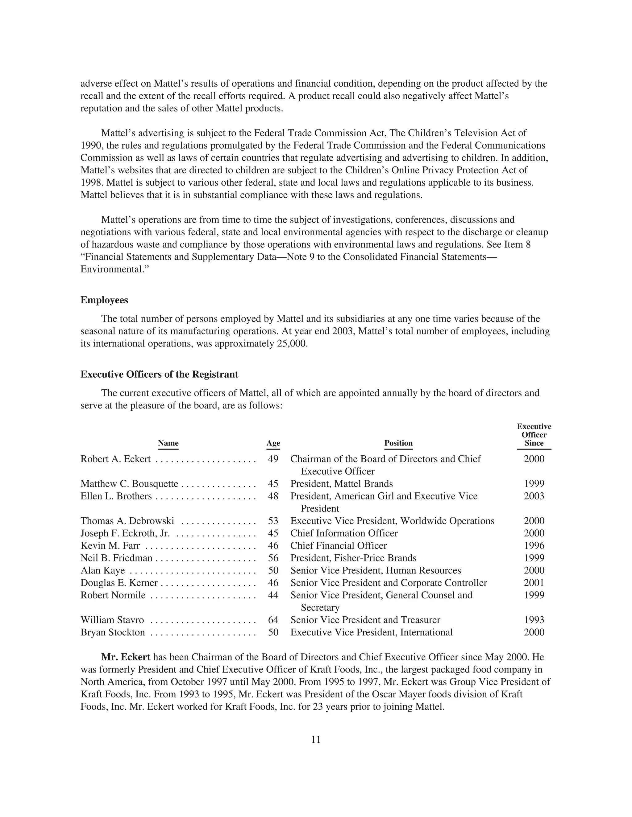 mattel annual reports 2003