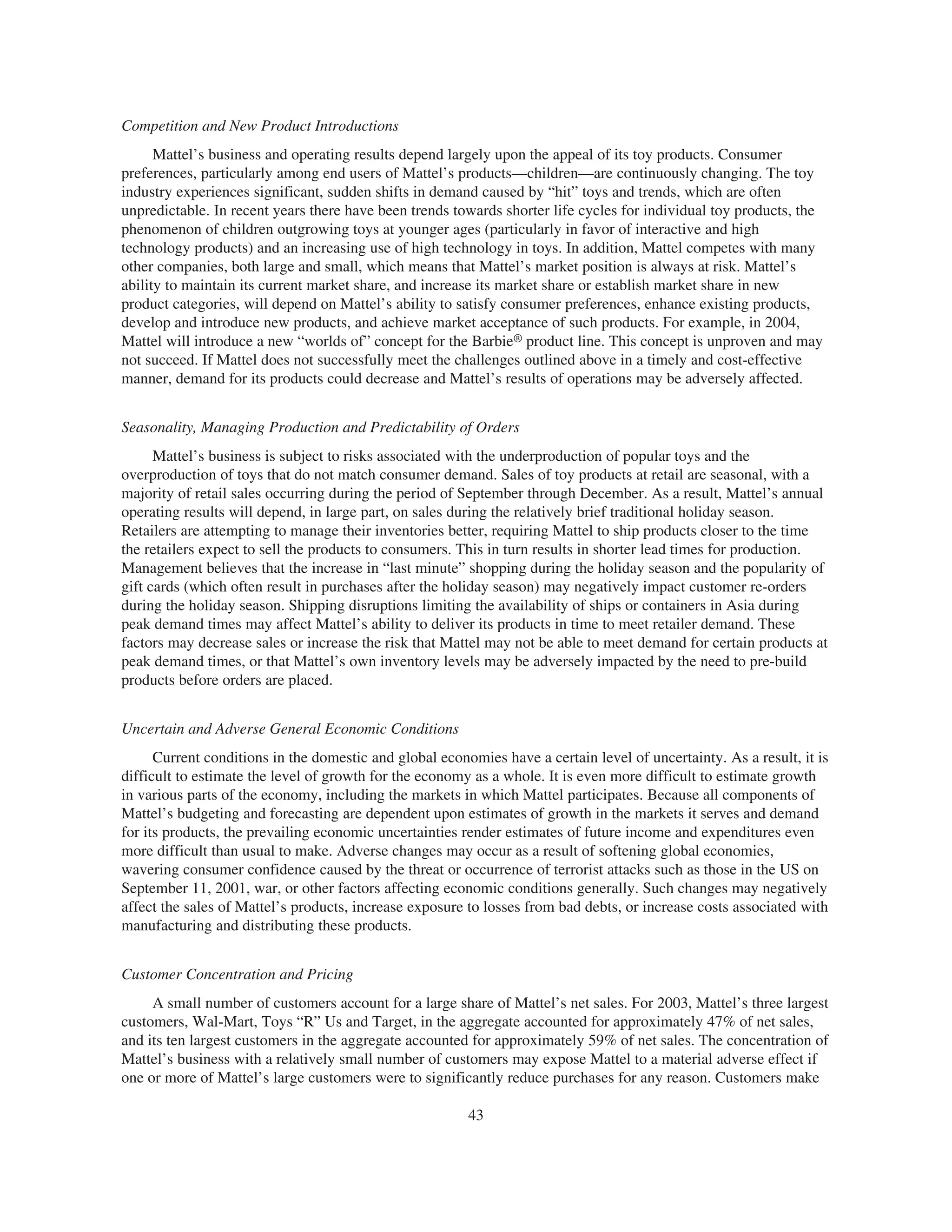 mattel annual reports 2003