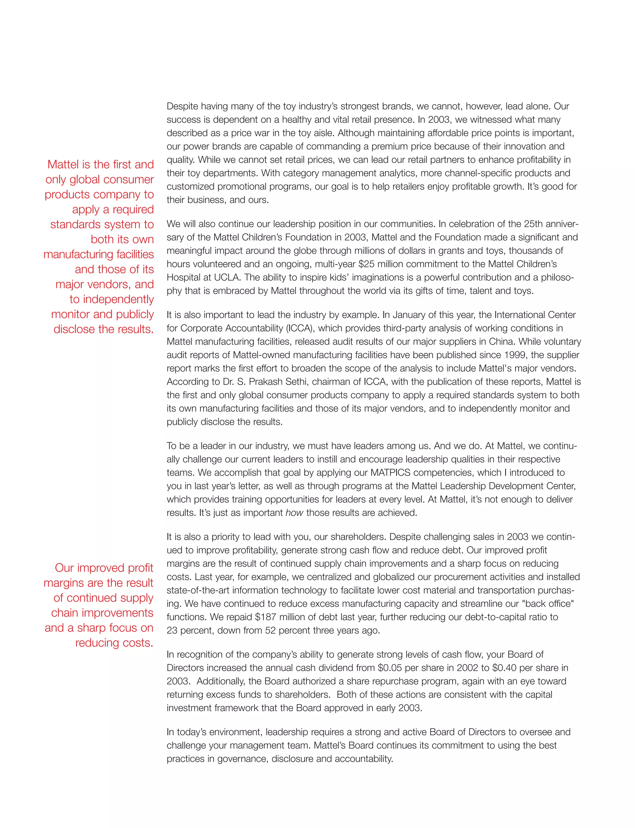 mattel annual reports 2003