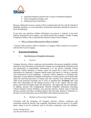 shaw group  insider_trading_02/09