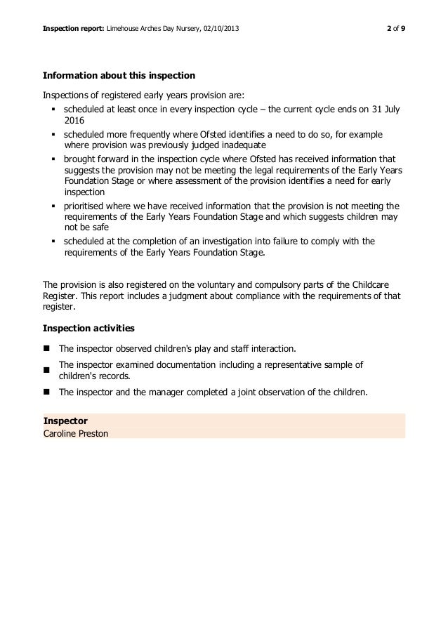 OFSTED Early Years Register inspection report