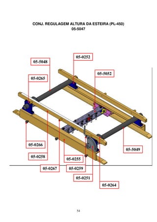 CONJ. REGULAGEM ALTURA DA ESTEIRA (PL-450)
                  05-5047




                        05-0252
  05-5048

                                  05-5052
 05-0265




05-0266
                                              05-5049
 05-0258
                    05-0255

          05-0267    05-0259

                        05-0251
                                    05-0264




                         54
 