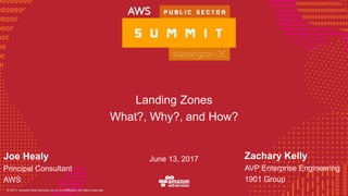 © 2016, Amazon Web Services, Inc. or its Affiliates. All rights reserved.
Landing Zones
What?, Why?, and How?
Joe Healy
Principal Consultant
AWS
June 13, 2017 Zachary Kelly
AVP Enterprise Engineering
1901 Group
 