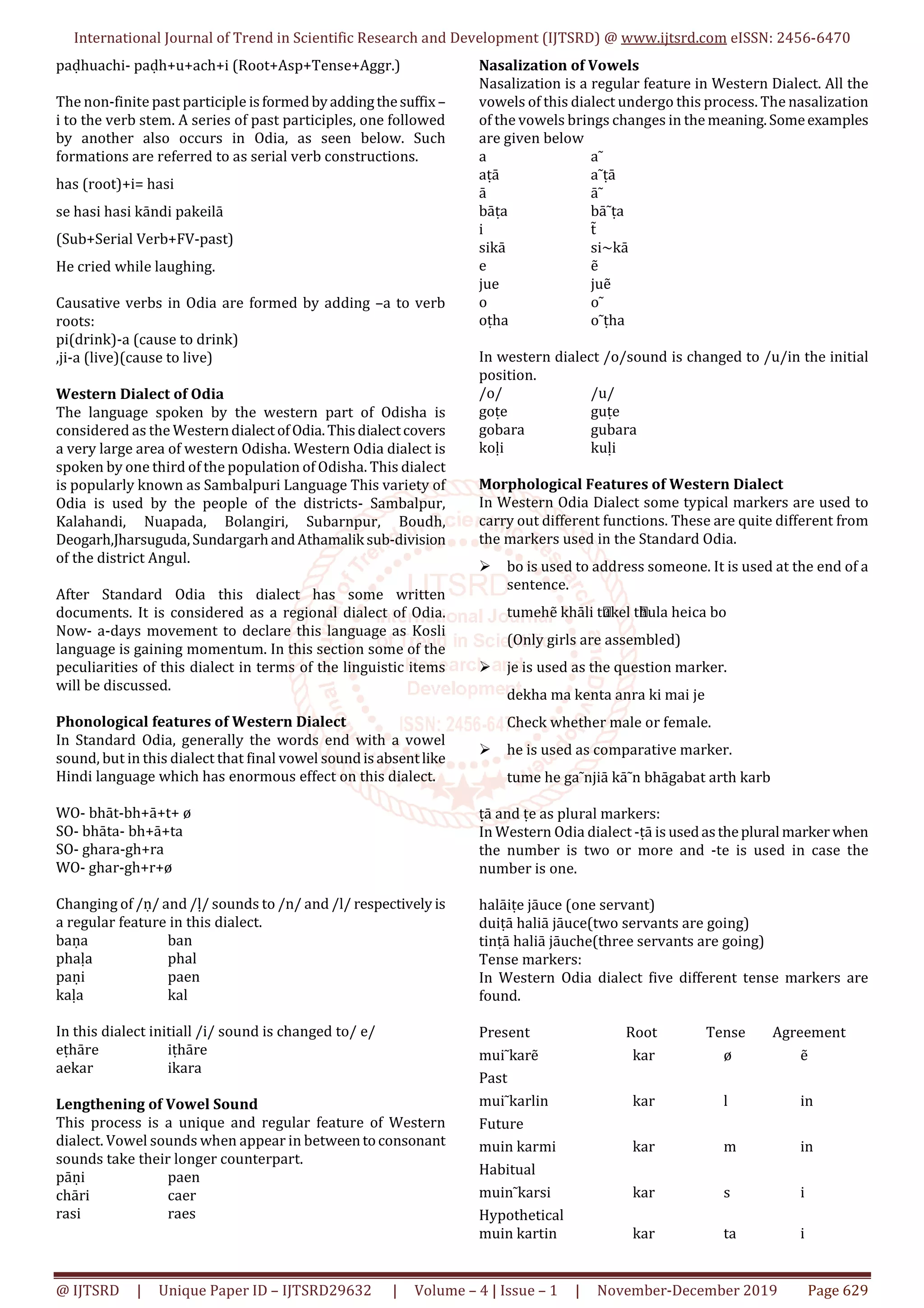 Counterpart Language A Descriptive Study of Standard Dialect and Western Dialect of Odia ...