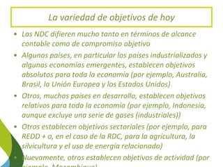 www.silvestrum.com
La variedad de objetivos de hoy
• Las NDC difieren mucho tanto en términos de alcance
contable como de ...