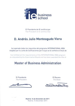 IE IMBA program diploma