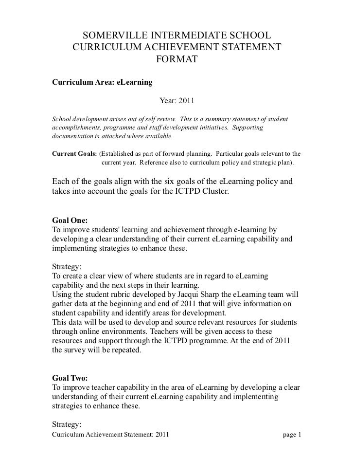 elearning achievement statement 2011 elearning achievement statement 2011