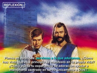 ¿A QUIÉN DEBEMOS ADORAR?Al comenzar su ministerio, Jesús fue tentado por Satanás en el desierto.En la tercera tentación, el diablo le ofreció todos los reinos del mundoy la gloria de ellos.Jesús había venido a morir para rescatar el mundo. Ahora, el diablo se lo ofrecía sin sacrificio alguno… solo una “pequeña” condición: adorarle.La respuesta del Salvador dejó claro quién es el único que puede ser adorado.“Entonces Jesús le dijo: Vete, Satanás, porque escrito está:Al Señor tu Dios adorarás, y a él sólo servirás” (Mateo 4:10)