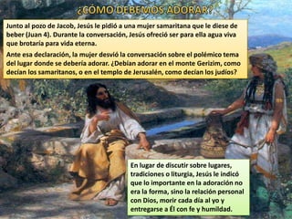 ¿A QUIÉN DEBEMOS ADORAR?Toda la Biblia deja clara una cosa: Solamente podemos adorar a Dios. Nada ni nadie, aparte de Él, puede ser adorado.Hechos 10:25-26Apoca-lipsis 22:8-9“Cuando Pedro entró, salió Cornelio a recibirle, y postrándose a sus pies, adoró. Mas Pedro le levantó, diciendo: Levántate, pues yo mismo también soy hombre”“Yo Juan soy el que oyó y vio estas cosas. Y después que las hube oído y visto, me postré para adorar a los pies del ángel que me mostraba estas cosas. Pero él me dijo: Mira, no lo hagas; porque yo soy consiervo tuyo, de tus hermanos los profetas, y de los que guardan las palabras de este libro. Adora a Dios”Igualmente, el ángel, aun siendo mayor que un hombre, tampoco permitió que Juan lo adorase.Así, vemos cómo Pedro no permitió que, como hombre que era, Cornelio lo adorase.