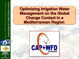 Optimizing Irrigation Water Management on the Global Change Context in a Mediterranean Region   CONSEJERÍA DE AGRICULTURA Y PESCA Empresa Pública Desarrollo Agrario y Pesquero 