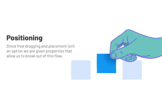 Since free dragging and placement isn’t
an option we are given properties that
allow us to break out of this ﬂow.
Positioning
 