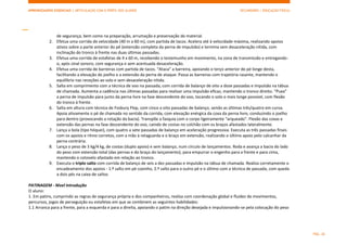 APRENDIZAGENS ESSENCIAIS | ARTICULAÇÃO COM O PERFIL DOS ALUNOS SECUNDÁRIO | EDUCAÇÃO FÍSICA)
PÁG. 26
de segurança, bem como na preparação, arrumação e preservação do material.
2. Efetua uma corrida de velocidade (40 m a 60 m), com partida de tacos. Acelera até à velocidade máxima, realizando apoios
ativos sobre a parte anterior do pé (extensão completa da perna de impulsão) e termina sem desaceleração nítida, com
inclinação do tronco à frente nas duas últimas passadas.
3. Efetua uma corrida de estafetas de 4 x 60 m, recebendo o testemunho em movimento, na zona de transmissão e entregando-
o, após sinal sonoro, com segurança e sem acentuada desaceleração.
4. Efetua uma corrida de barreiras com partida de tacos. “Ataca” a barreira, apoiando o terço anterior do pé longe desta,
facilitando a elevação do joelho e a extensão da perna de ataque. Passa as barreiras com trajetória rasante, mantendo o
equilíbrio nas receções ao solo e sem desaceleração nítida.
5. Salta em comprimento com a técnica de voo na passada, com corrida de balanço de oito a doze passadas e impulsão na tábua
de chamada. Aumenta a cadência nas últimas passadas para realizar uma impulsão eficaz, mantendo o tronco direito. “Puxa”
a perna de impulsão para junto da perna livre na fase descendente do voo, tocando o solo o mais longe possível, com flexão
do tronco à frente.
6. Salta em altura com técnica de Fosbury Flop, com cinco a oito passadas de balanço, sendo as últimas três/quatro em curva.
Apoia ativamente o pé de chamada no sentido da corrida, com elevação enérgica da coxa da perna livre, conduzindo o joelho
para dentro (provocando a rotação da bacia). Transpõe a fasquia com o corpo ligeiramente “arqueado”. Flexão das coxas e
extensão das pernas na fase descendente do voo, caindo de costas no colchão com os braços afastados lateralmente.
7. Lança a bola (tipo hóquei), com quatro a sete passadas de balanço em aceleração progressiva. Executa as três passadas finais
com os apoios e ritmo corretos, com a mão à retaguarda e o braço em extensão, realizando o último apoio pelo calcanhar da
perna contrária.
8. Lança o peso de 3 kg/4 kg, de costas (duplo apoio) e sem balanço, num círculo de lançamentos. Roda e avança a bacia do lado
do peso com extensão total (das pernas e do braço do lançamento), para empurrar o engenho para a frente e para cima,
mantendo o cotovelo afastado em relação ao tronco.
9. Executa o triplo salto com corrida de balanço de seis a dez passadas e impulsão na tábua de chamada. Realiza corretamente o
encadeamento dos apoios - 1.º salto em pé coxinho, 2.º salto para o outro pé e o último com a técnica de passada, com queda
a dois pés na caixa de saltos
PATINAGEM - Nível Introdução
O aluno:
1. Em patins, cumprindo as regras de segurança própria e dos companheiros, realiza com coordenação global e fluidez de movimentos,
percursos, jogos de perseguição ou estafetas em que se combinem as seguintes habilidades:
1.1 Arranca para a frente, para a esquerda e para a direita, apoiando o patim na direção desejada e impulsionando-se pela colocação do peso
 