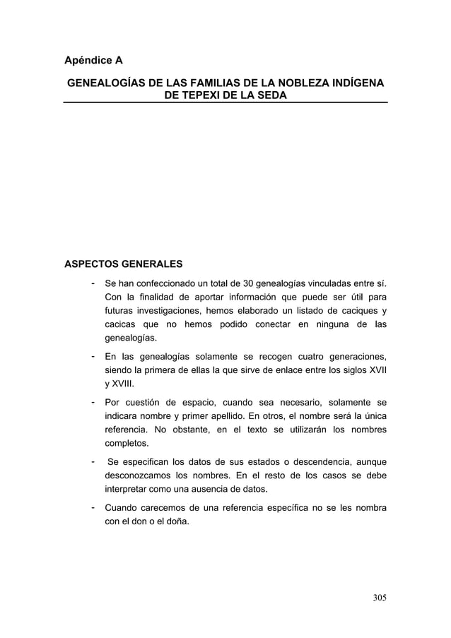APENDICE A Las genealogías de las familias de la nobleza indígena de ...
