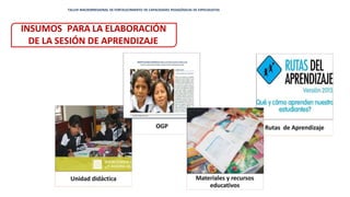 INSUMOS PARA LA ELABORACIÓN
DE LA SESIÓN DE APRENDIZAJE
TALLER MACRORREGIONAL DE FORTALECIMIENTO DE CAPACIDADES PEDAGÓGICAS DE ESPECIALISTAS
 