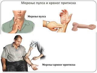 Мереое пулса и крвнпг притиска
Мерење пулса
Мерење крвног притиска
 