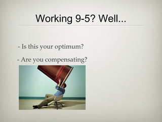 Working 9-5? Well...
- Is this your optimum?
- Are you compensating?
 
