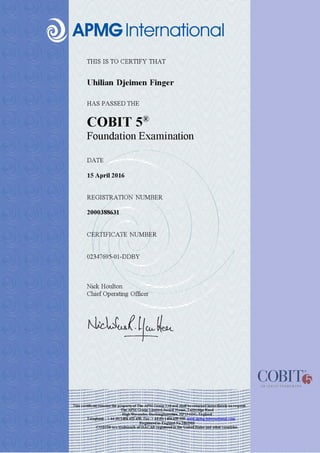 Certificado Cobit 5 APMG International - Uhilian Finger