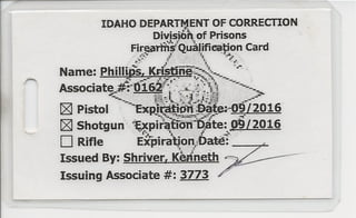 IDOC Weapons Qualification Card