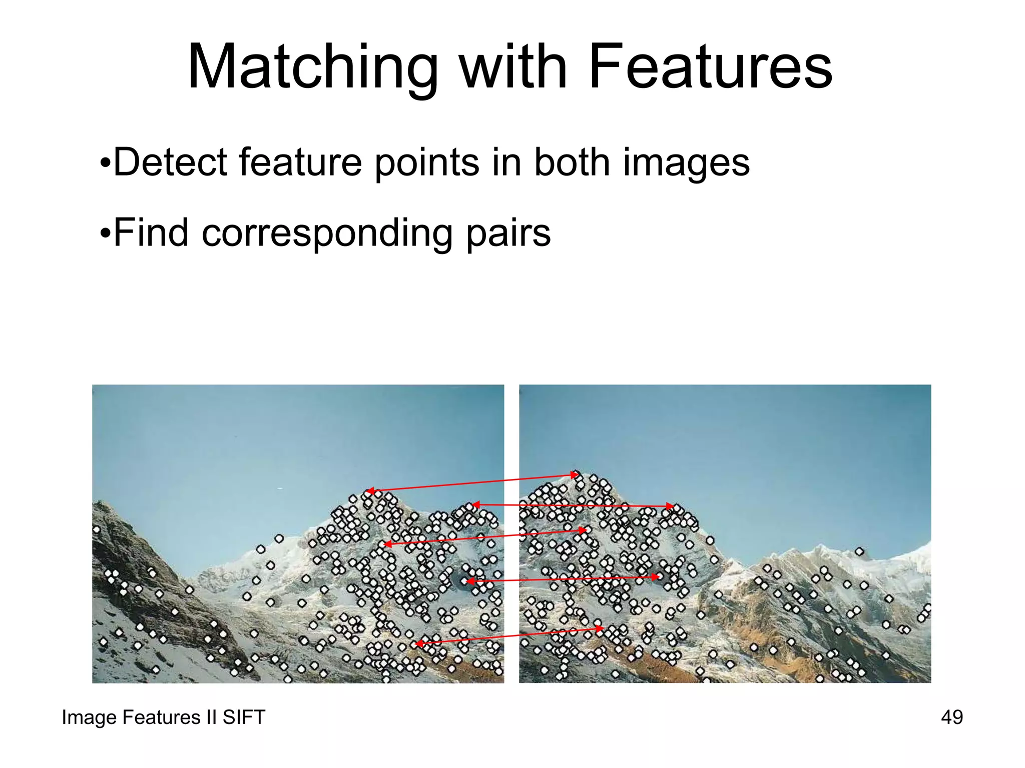 Matching with Features
•Detect feature points in both images
•Find corresponding pairs
49Image Features II SIFT
 