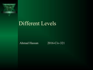 Different Levels
Ahmad Hassan 2016-Civ-321
 
