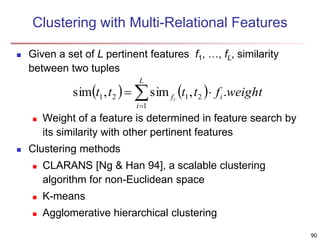 90 
Clustering with Multi-Relational Features 
 Given a set of L pertinent features f1, …, fL, similarity 
between two tu...