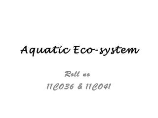 Aquatic Eco-system
Roll no
11CO36 & 11CO41
 