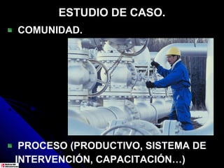 ESTUDIO DE CASO.
COMUNIDAD.




 PROCESO (PRODUCTIVO, SISTEMA DE
INTERVENCIÓN, CAPACITACIÓN…)
 