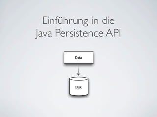 Einführung in die
Java Persistence API

         Data




         Disk
 
