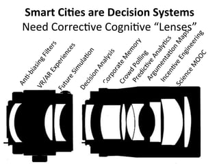 Smart	
  Ci)es	
  are	
  Decision	
  Systems	
  
Need	
  CorrecGve	
  CogniGve	
  “Lenses”	
  
 