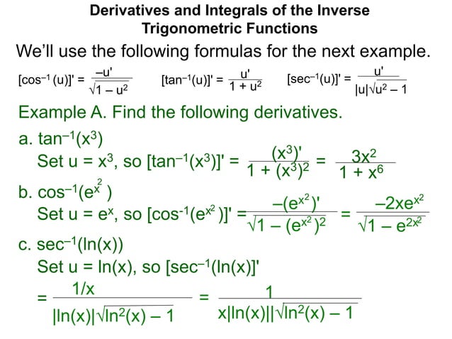 12 derivatives and integrals of inverse trigonometric functions x | PPT