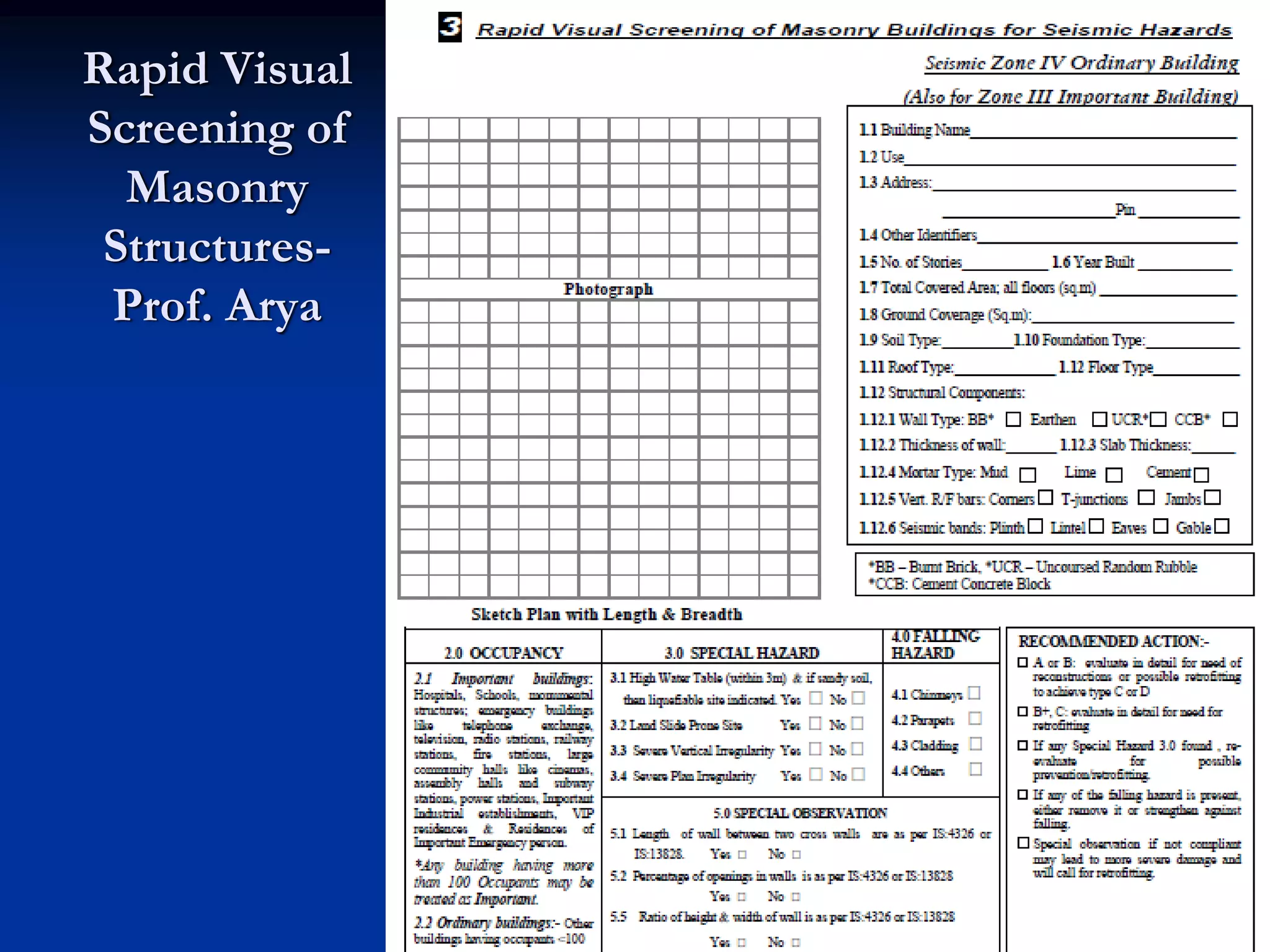 Rapid Visual
Screening of
Masonry
StructuresProf. Arya

 
