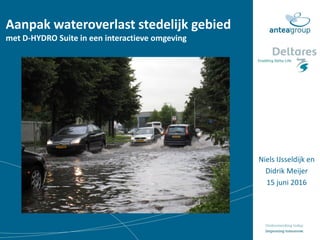 Aanpak wateroverlast stedelijk gebied
met D-HYDRO Suite in een interactieve omgeving
Niels IJsseldijk en
Didrik Meijer
15 juni 2016
 
