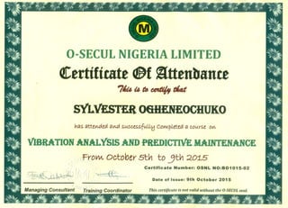 VIBRATION ANALYSIS AND PREDICTIVE MTCE CERT0001