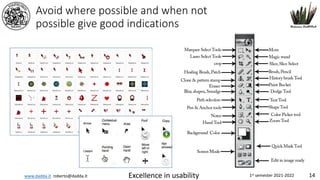 www.dadda.it roberto@dadda.it Excellence in usability 1st semester 2021-2022 14
Avoid where possible and when not
possible give good indications
 