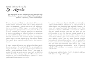 Primer Misterio de dolor

 a
L Agonía
    Jesús, acompañado por Pedro, Santiago y Juan entra en el Jardín de los
    Olivos adonde va a esperar en oración la llegada de Judas y de aquellos
                   que vienen a aprisionarlo y llevarlo a un juicio iniquo.



Al enviar al mundo a su Hijo Jesús en la condición de hombre –que              En su agonía en Getsemaní, el jardín de los Olivos (cf. Mt 26:42), Jesús
la Biblia llama la condición de esclavo (cf. Flp 2:7) porque el pecado de      acepta de manos del Padre su Pasión, que Él llama «el cáliz de la
Adán y Eva nos sometió a todos al yugo del mal y de la muerte (cf.             Nueva Alianza», cuyo ofrecimiento había anticipado al ofrecerse a Sí
Rom 5:12; 8:3; 1 Cor 15:56) – el Padre, «a quien no conoció pecado, le hizo    mismo en la primera Eucaristía, la Última Cena (cf. Lc 22:20). Cristo
pecado por nosotros, para que viniésemos a ser justicia de Dios en Él»         experimenta en el jardín la debilidad de la carne, inclinada a rebelarse
(2 Cor 5:21). El misterio de la Redención, por el cual Dios nos «compra        frente a la voluntad del Padre: «Padre mío, si es posible, que pase
de nuevo», arrancándonos del poder del maligno, es, precisamente,              de Mí este cáliz» (Mt 26:39). Pero elige en su voluntad humana que se
el misterio del Hijo de Dios, muerto en la cruz para rescatarnos y             haga la voluntad del Padre (cf. Mt 26:42), haciéndose «obediente hasta la
resucitado para iniciarnos en la nueva vida de gloria que nos promete          muerte» (Flp 2:8; cf. Hbr 5:7-8), para «llevar nuestras faltas en su Cuerpo
como a hijos de Dios. Este misterio pascual es el centro de la Buena           sobre el madero» (1 Pe 2:24). Cristo, en el jardín, se enfrenta con todas
Nueva que la Iglesia, empezando por los Apóstoles, debe anunciar al            las tentaciones de la humanidad y confronta a todos los pecados de los
mundo.                                                                         hombres, para enseñarnos a ofrecer al Padre la respuesta del verdadero
                                                                               amor filial: «no se haga mi voluntad, sino la tuya» (Lc 22:42). De este
La muerte redentora de Jesucristo, pues, no fue un fruto desgraciado de        modo, Cristo vence a todos nuestros miedos; y su «sí» al Padre en el
la mala suerte, sino el plan de salvación de Dios, que se cumplió «una         jardín de los Olivos cambia el «no» de nuestros primeros padres en el
vez por todas» (Hbr 9:26). Jesús, «fue entregado según el determinado          jardín del Edén.
designio y previo conocimiento de Dios» (Hch 2:23). Cristo mismo nos
presentó el sentido de su vida y de su muerte a la luz del Siervo              (cf. Catecismo de la Iglesia Católica 571, 599, 601-602, 609, 612; Juan
sufriente de Yahvé (cf. Mt 20:28); y después de su Resurrección, dio esta      Pablo II, Rosarium Virginis Mariæ §22)
interpretación de las Escrituras a los discípulos de Emaús (cf. Lc 24:25-27)
y luego a los propios Apóstoles (cf. Lc 24:44-45).
 