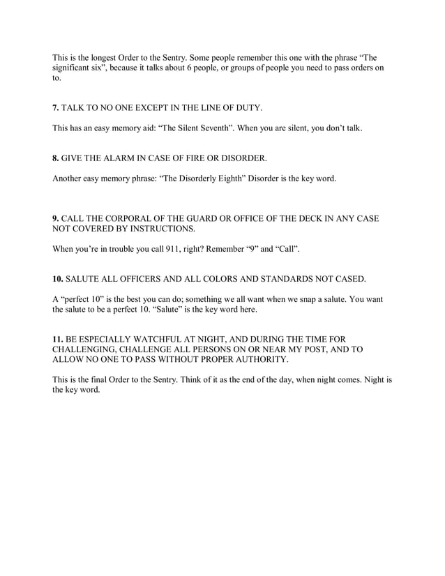 11 general orders of the sentry | PDF
