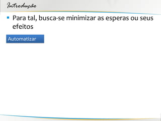 Introdução
 Para tal, busca-se minimizar as esperas ou seus
  efeitos
Automatizar
 