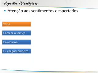 Aspectos Psicológicos
 Atenção aos sentimentos despertados

Vazio


Comece o serviço


Há uma luz?


Eu cheguei primeiro
 