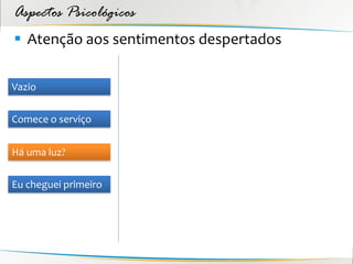 Aspectos Psicológicos
 Atenção aos sentimentos despertados

Vazio


Comece o serviço


Há uma luz?


Eu cheguei primeiro
 