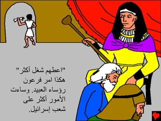 ‫"اﻋﻄﻬﻢ ﺵﻐﻞ أآﺜﺮ"‬
   ‫هﻜﺬا اﻡﺮ ﻓﺮﻋﻮن‬
‫رؤﺱﺎء اﻟﻌﺒﻴﺪ. وﺱﺎءت‬
   ‫اﻷﻡﻮر أآﺜﺮ ﻋﻠﻰ‬
     ‫ﺵﻌﺐ إﺱﺮاﺉﻴﻞ.‬
 