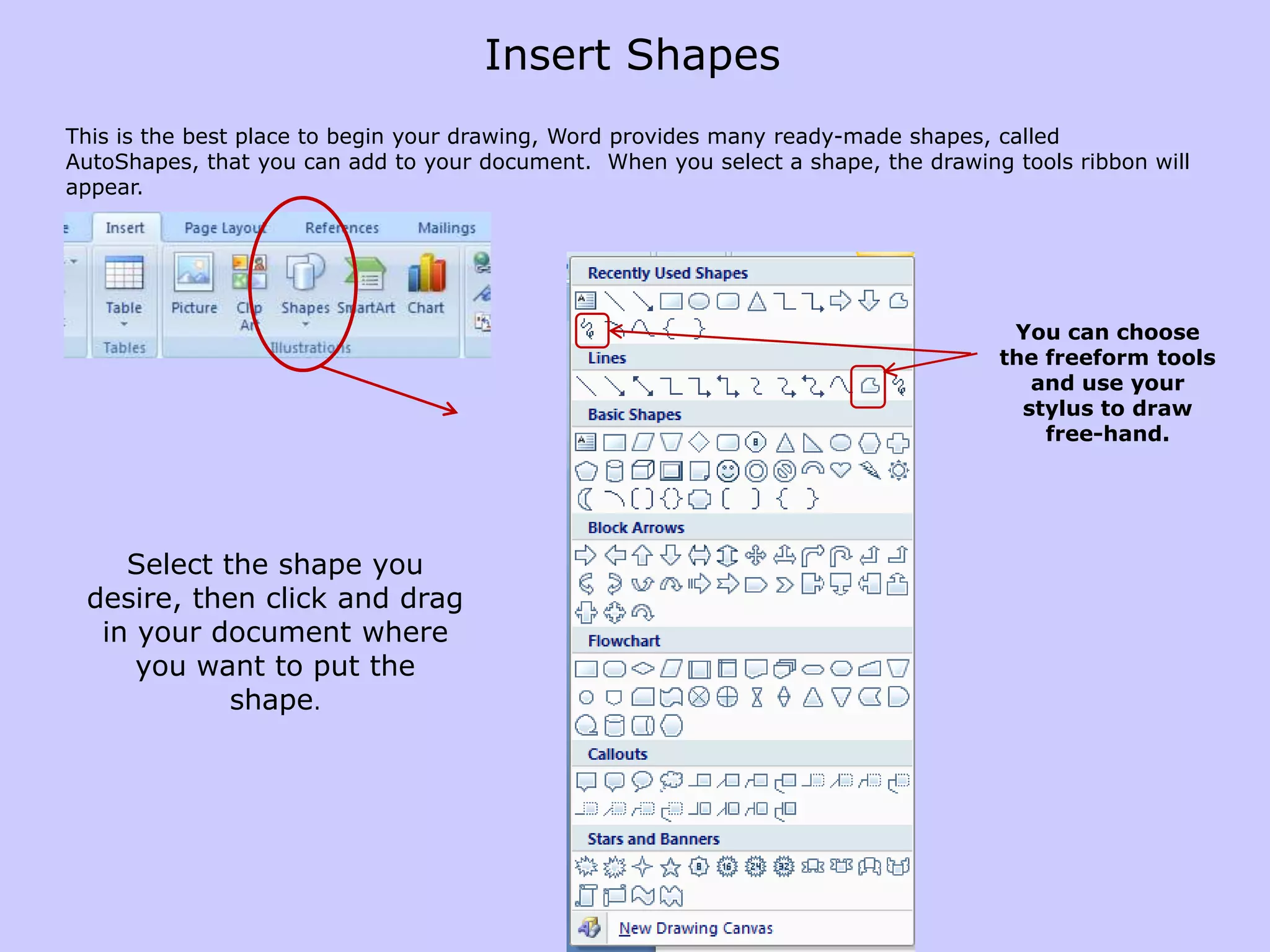 Item 2: Edit a free form shape / insert a text box