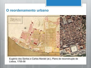 O reordenamento urbano
Eugénio dos Santos e Carlos Mardel (at.), Plano de reconstrução de
Lisboa, 1755-58
 
