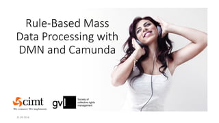 Rule-Based Mass
Data Processing with
DMN and Camunda
Society of
collective rights
management
21.09.2018
 