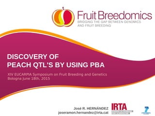 YOUR LOGO
DISCOVERY OF
PEACH QTL'S BY USING PBA
XIV EUCARPIA Symposium on Fruit Breeding and Genetics
Bologna June 18th, 2015
José R. HERNÁNDEZ
joseramon.hernandez@irta.cat
 