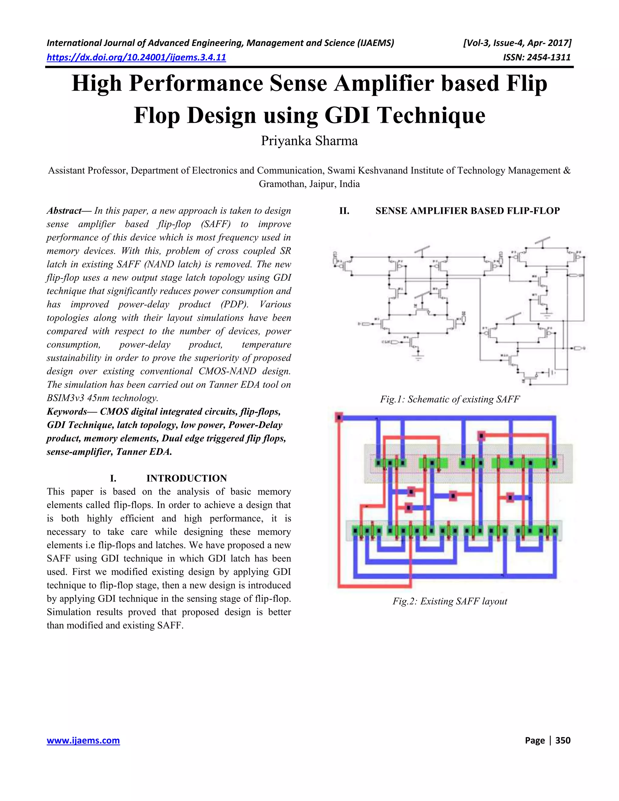 high performance sense amplifier based flip flop design using gdi ...